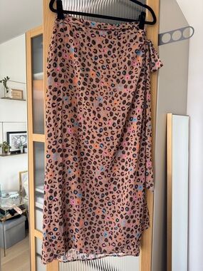Leopard Print Midi Wrap Skirt with Colorful Spots